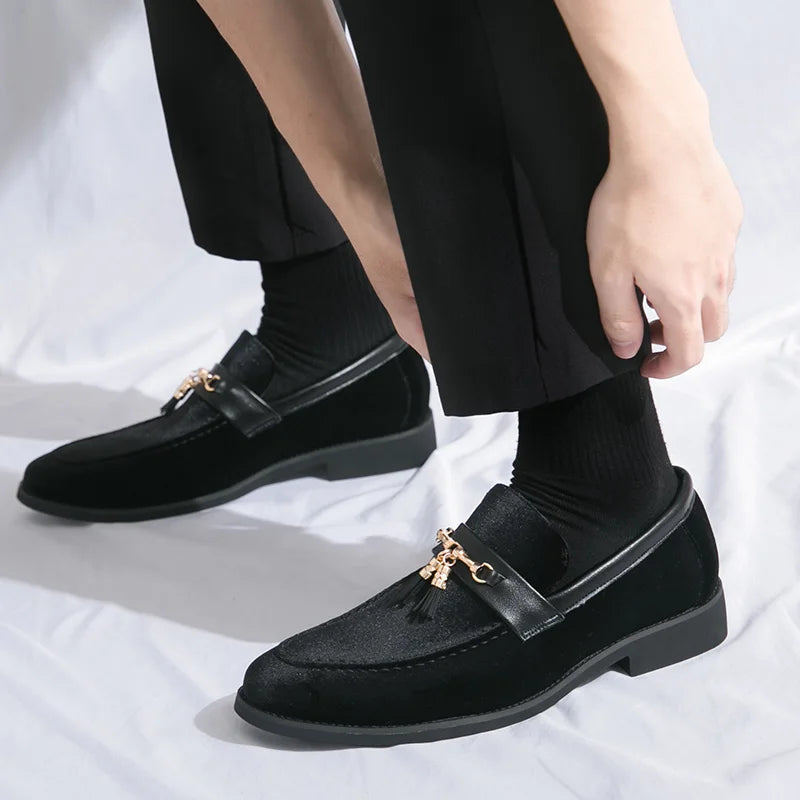 Chaussures en cuir et veloure décontractées pour hommes, mocassins patchwork, à enfiler, plates légères et confortables  de fête ,mariage