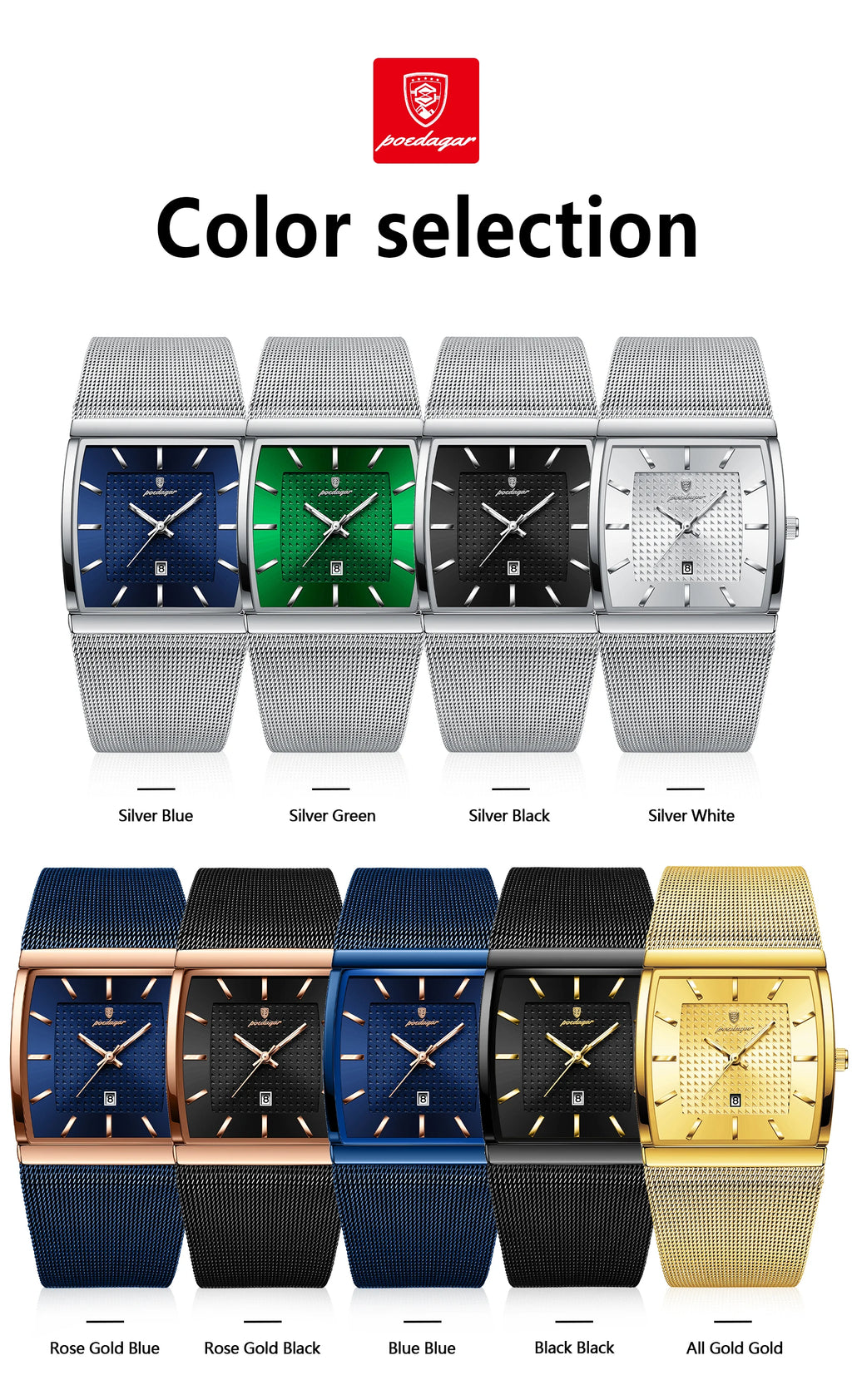 Top luxe hommes montre en acier inoxydable maille Date étanche lumineux homme montre-bracelet décontracté Rectangle Quartz hommes montres