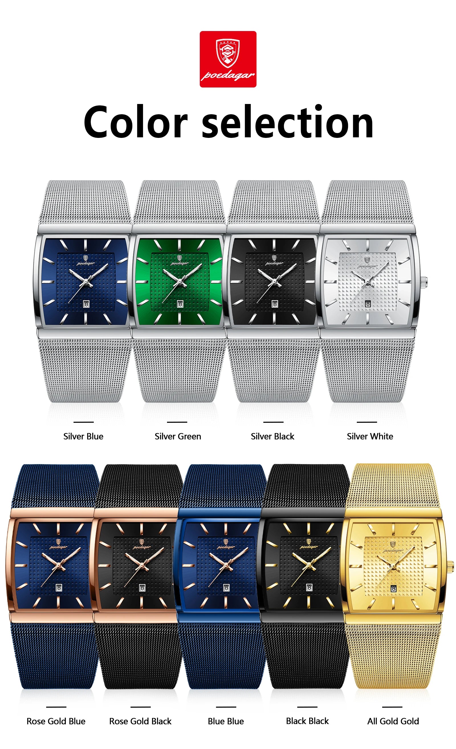 Top luxe hommes montre en acier inoxydable maille Date étanche lumineux homme montre-bracelet décontracté Rectangle Quartz hommes montres