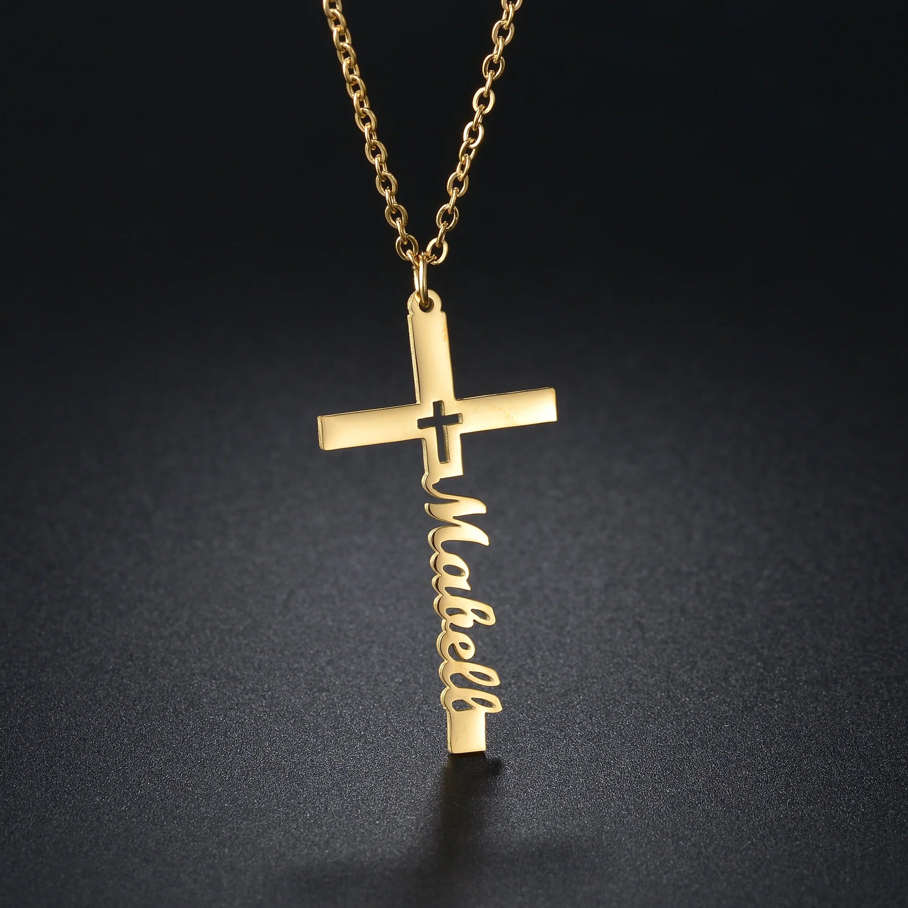 collier personnalisé avec nom et croix en acier inoxydable pour femmes et hommes, pendentif en Zircon, bijoux à la mode, cadeau d'anniversaire