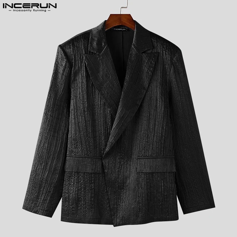 Blazer hommes brillant plissé taille costume manteau fête spectacles mâle Double poche revers à manches longues Blazer