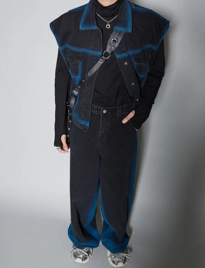 Ensemble Veste en jean T-shirts pantalons costumes pour hommes de luxe vêtements d'été à manches courte Chic