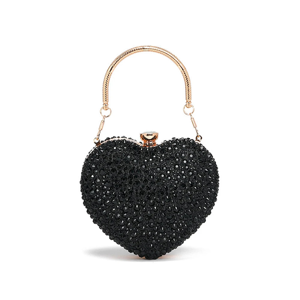 Pochette sac à main de Luxe diamant incrusté coeur forme cristal  pierres soirée de mariage sac à bandoulière poignée strass