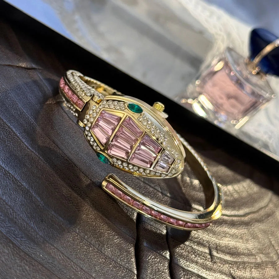 Luxury Diamond Bedded – montre-Bracelet en forme de serpent pour femmes, sac à main ouvert élégant, Design européen et américain