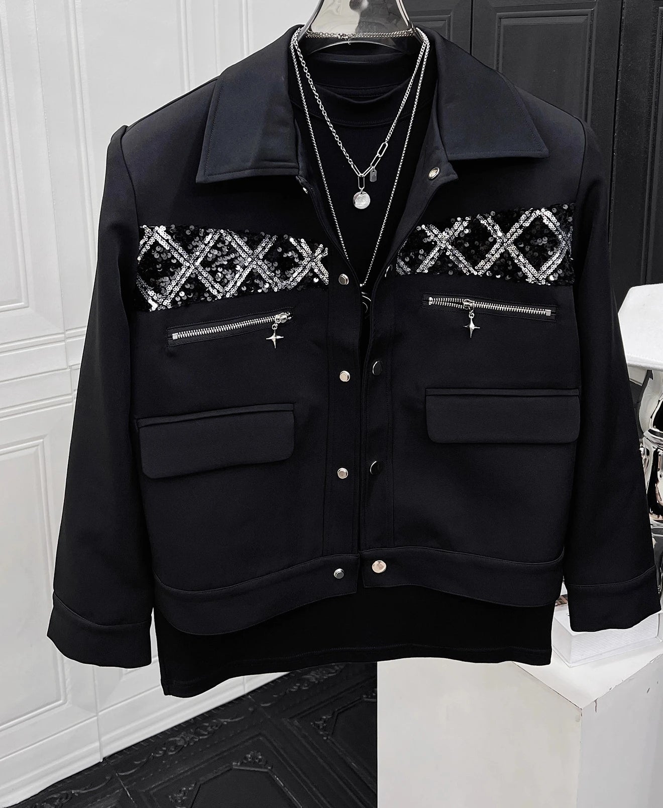 Ensemble pour Homme nouveau beau Niche paillettes 2 piècesde luxe , épissage épaulettes amples mode de haut de gamme