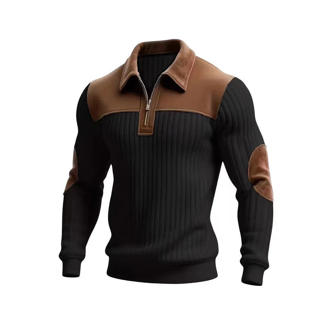 Pull à fermeture éclair pour hommes, bloc de couleurs, tricoté, décontracté, haute  manches longues, mode automne hiver, Style ajusté