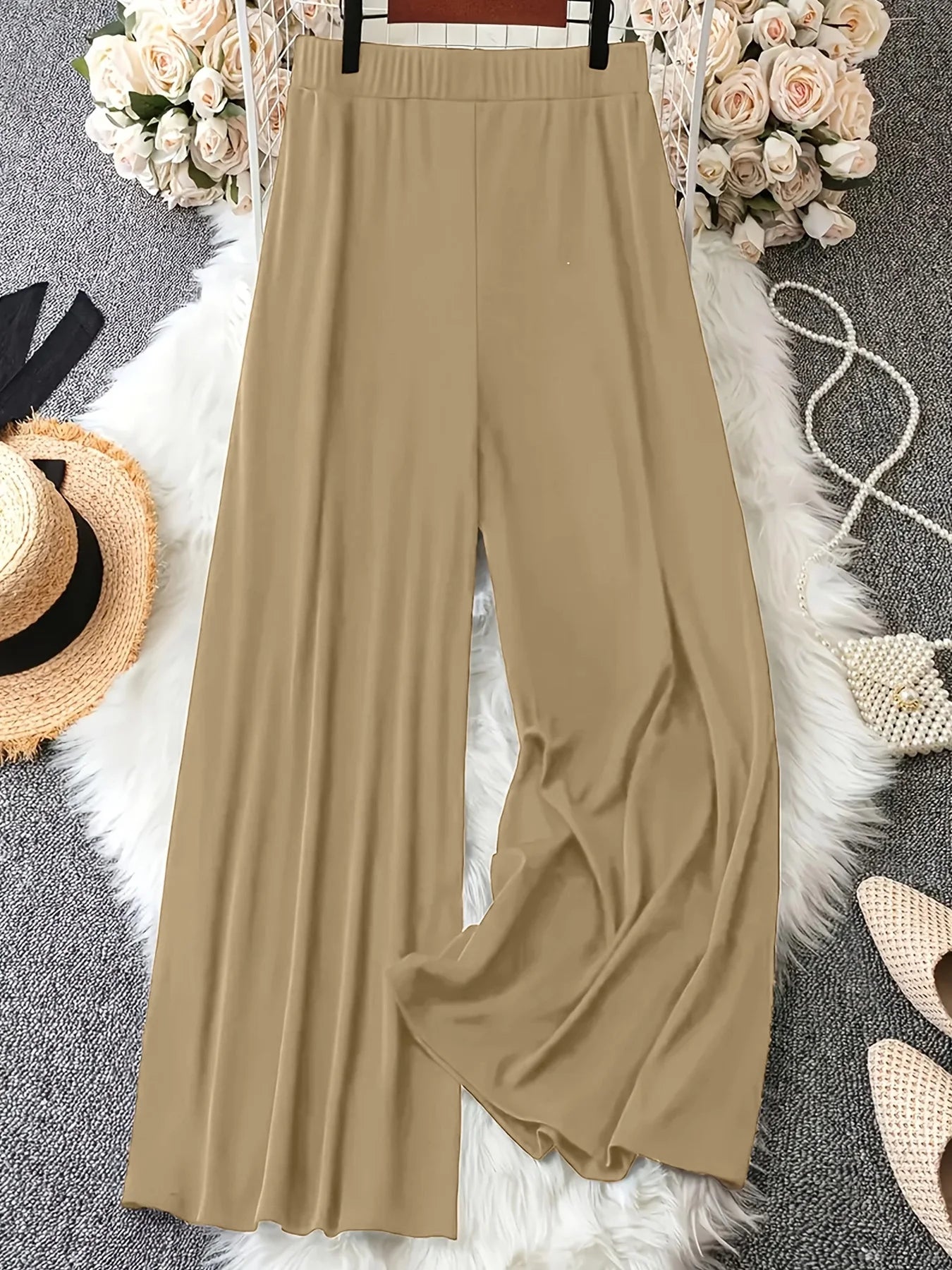Pantalon taille haute à jambes larges pour femmes, couleur unie, ample, confortable, décontracté, avec boutons décoratifs