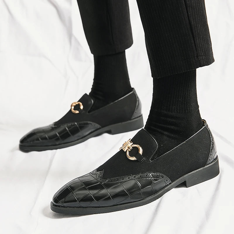 Mocassins en cuir Nubuck à enfiler pour hommes, marque de luxe, à fond épais et à bout pointu, chaussures de styliste en cuir décontractées, automne