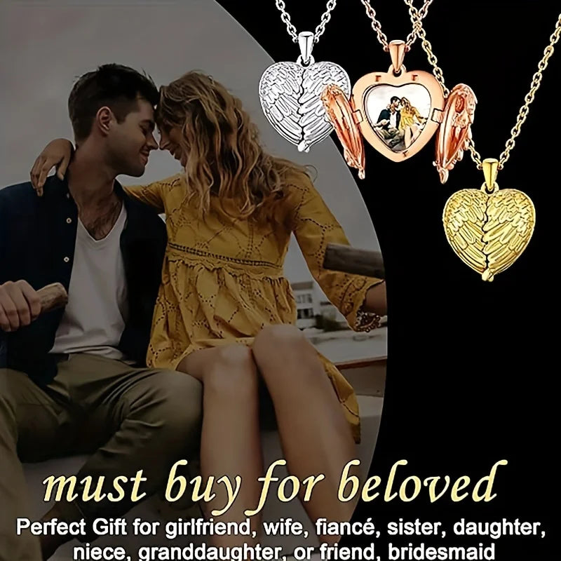 Collier Image personnalisée/photo petite boîte pendentif collier, personnalisé aile d'ange petite boîte pendentif hommes femmes collier cadeau de noël