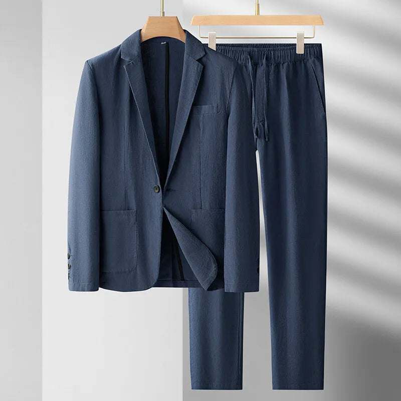 Ensemble  printemps et été nouveau costume en lin pour hommes de luxe  décontracté tissu coton de haute qualité