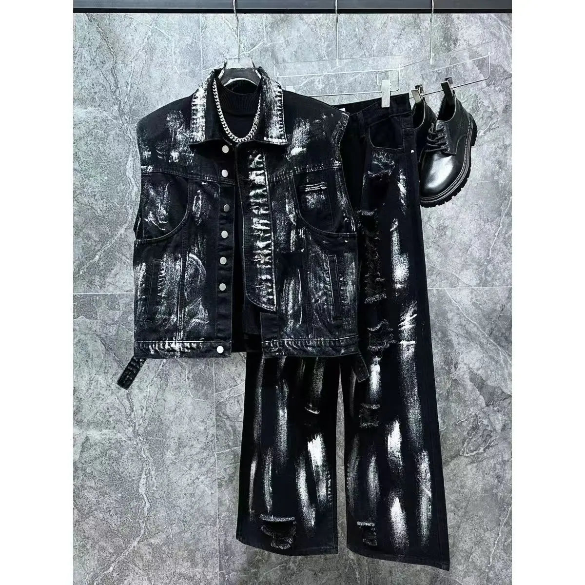 Ensemble deux pièces tendance pour hommes, gilet ample et décontracté, pantalon, costume 2 pièces, rétro américain