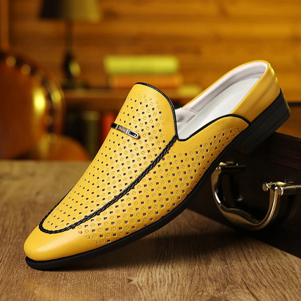 Hallow mode décontracté en cuir demi pantoufles pour hommes été automne nouveau concepteur Mules mâle grande taille couleur unie chaussures habillées homme