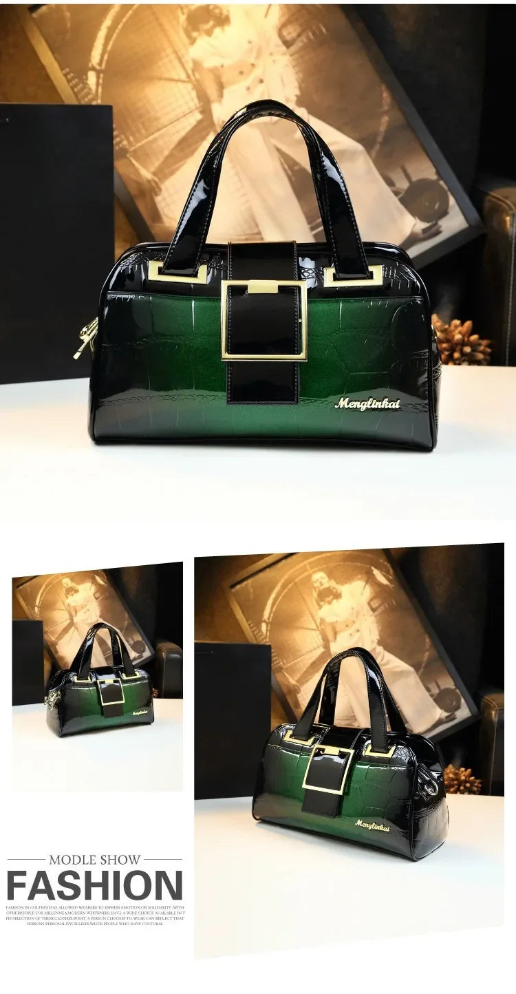 Sac à main multicouche en cuir souple pour femme, luxe motif crocodile, coussin Boston, , initié unique,