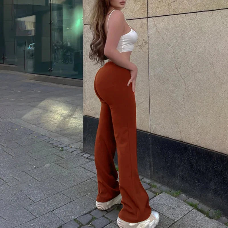 Pantalon pour Femme décontracté solide mode taille haute de bureau élégant