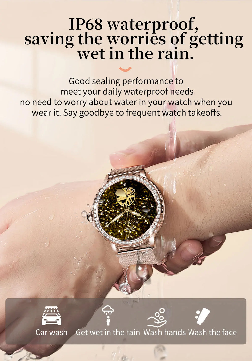 Montre intelligente diamant femme bracelet en métal 1.3 pouces écran HD appels Bluetooth moniteur de santé décoration de mode montre-bracelet