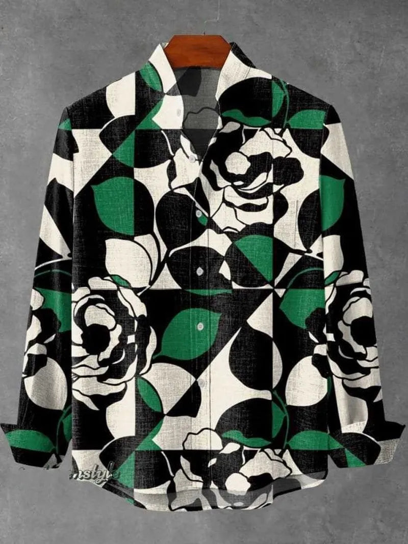 Chemise à manches longues en laine  imprimé  pour hommes, Style Gentleman, à la mode, col montant, motif  haut élégant, printemps et automne