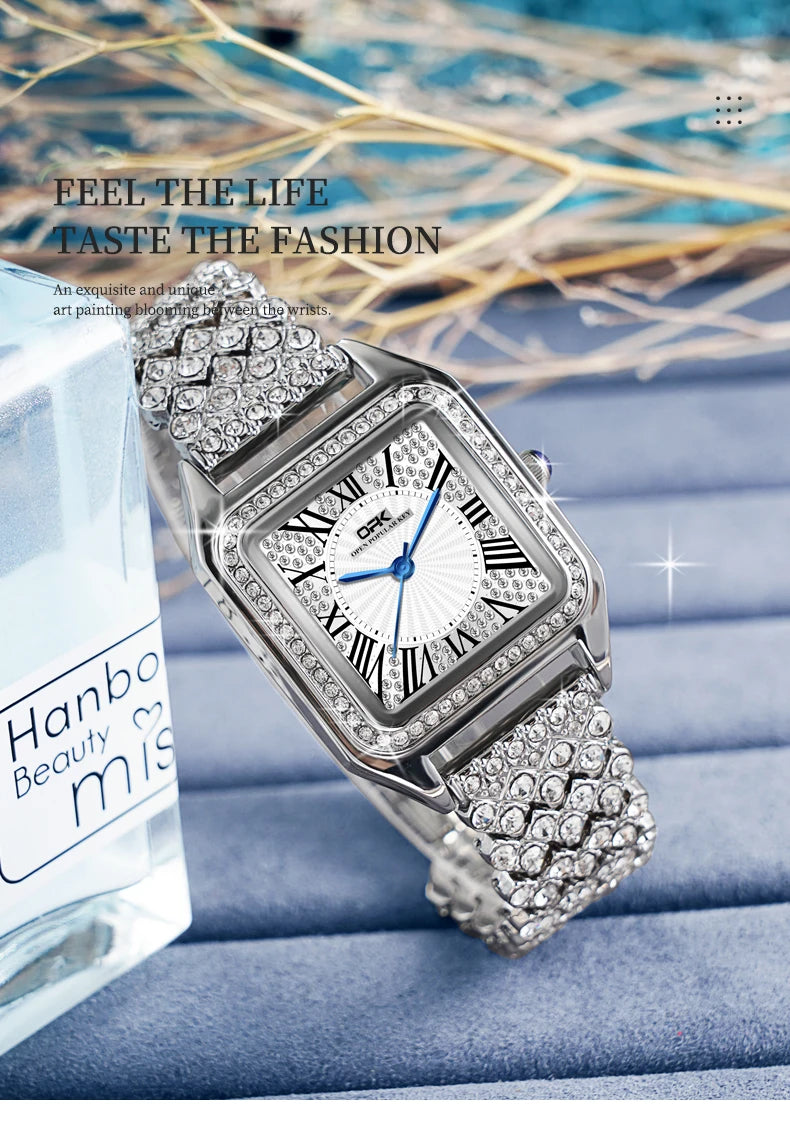 Montre de marque plein diamant étanche échelle romaine ceinture en acier dames montre à quartz 8619