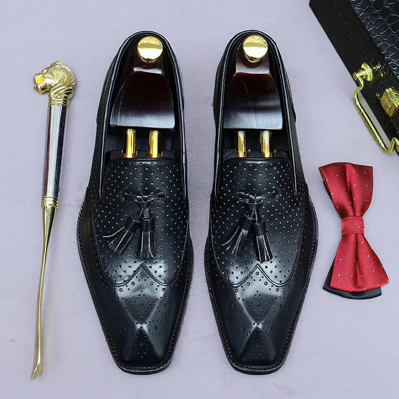 High Quality Men Genuine leather Shoes Moccasins Men's Tassel Loafers Vintage Slip-on Casual Men Social Dress Shoe Plus 38-46