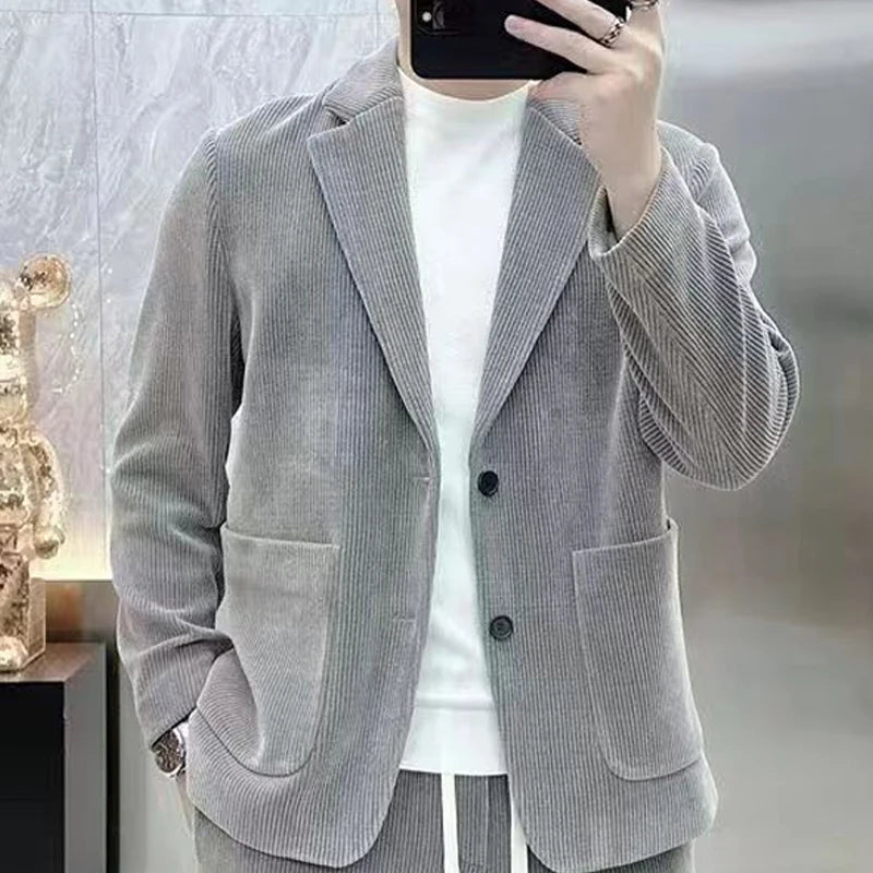 Ensemble homme Blazer déformable avec doublure, manches longues, mince, monochrome, haut de gamme, décontractéces