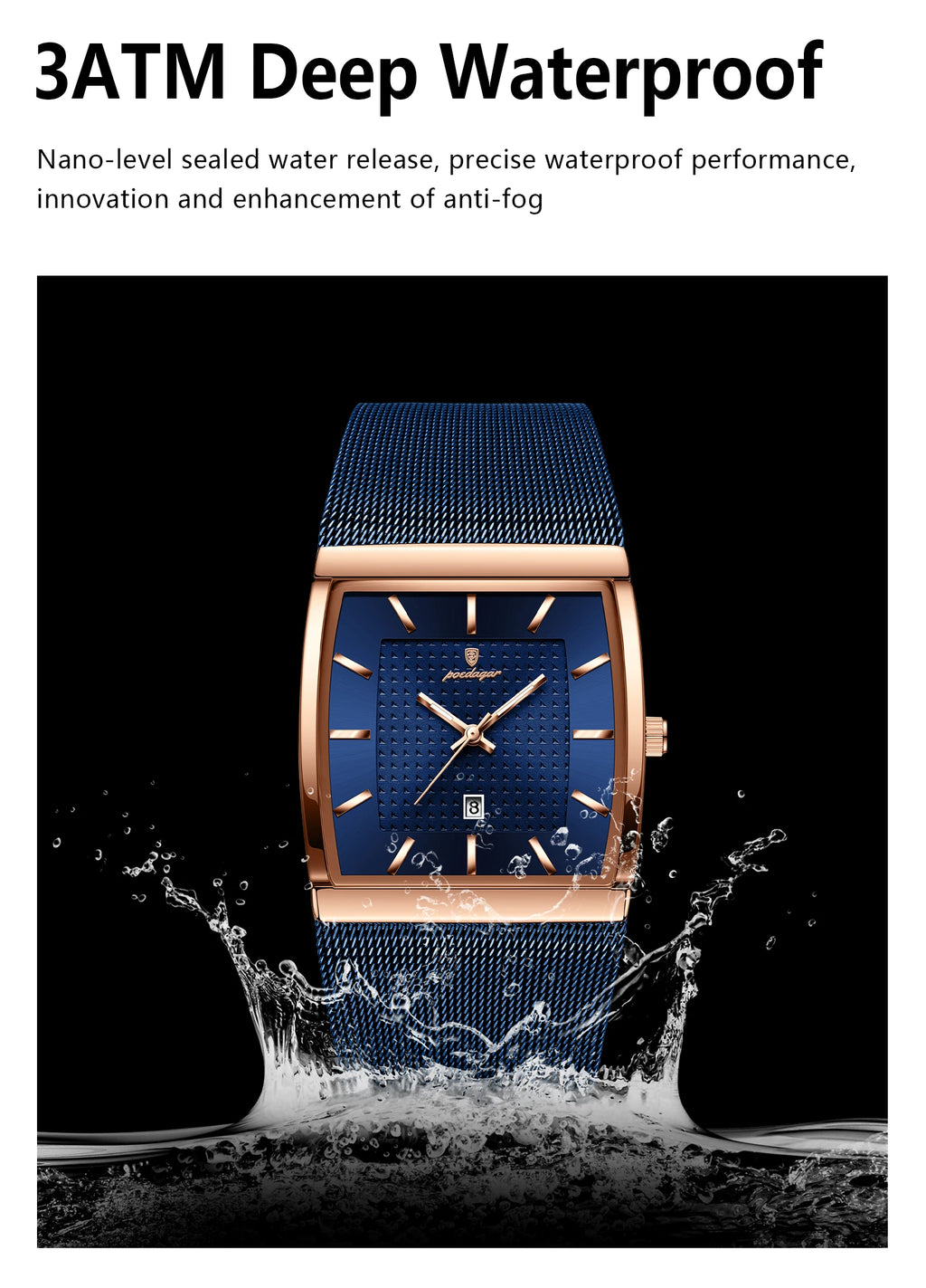 Top luxe hommes montre en acier inoxydable maille Date étanche lumineux homme montre-bracelet décontracté Rectangle Quartz hommes montres