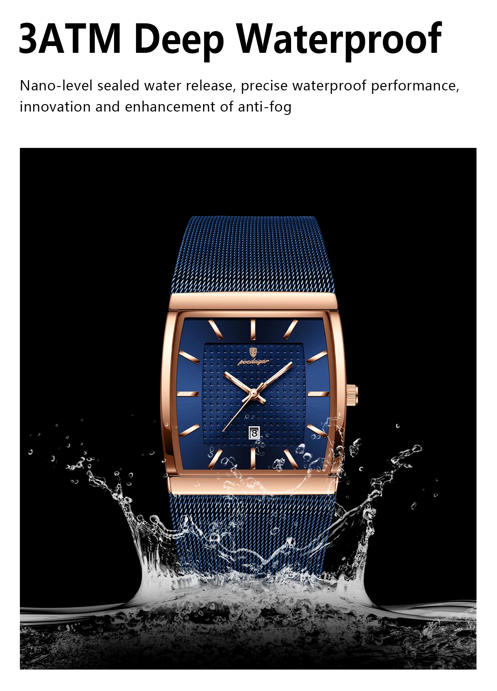 Top luxe hommes montre en acier inoxydable maille Date étanche lumineux homme montre-bracelet décontracté Rectangle Quartz hommes montres