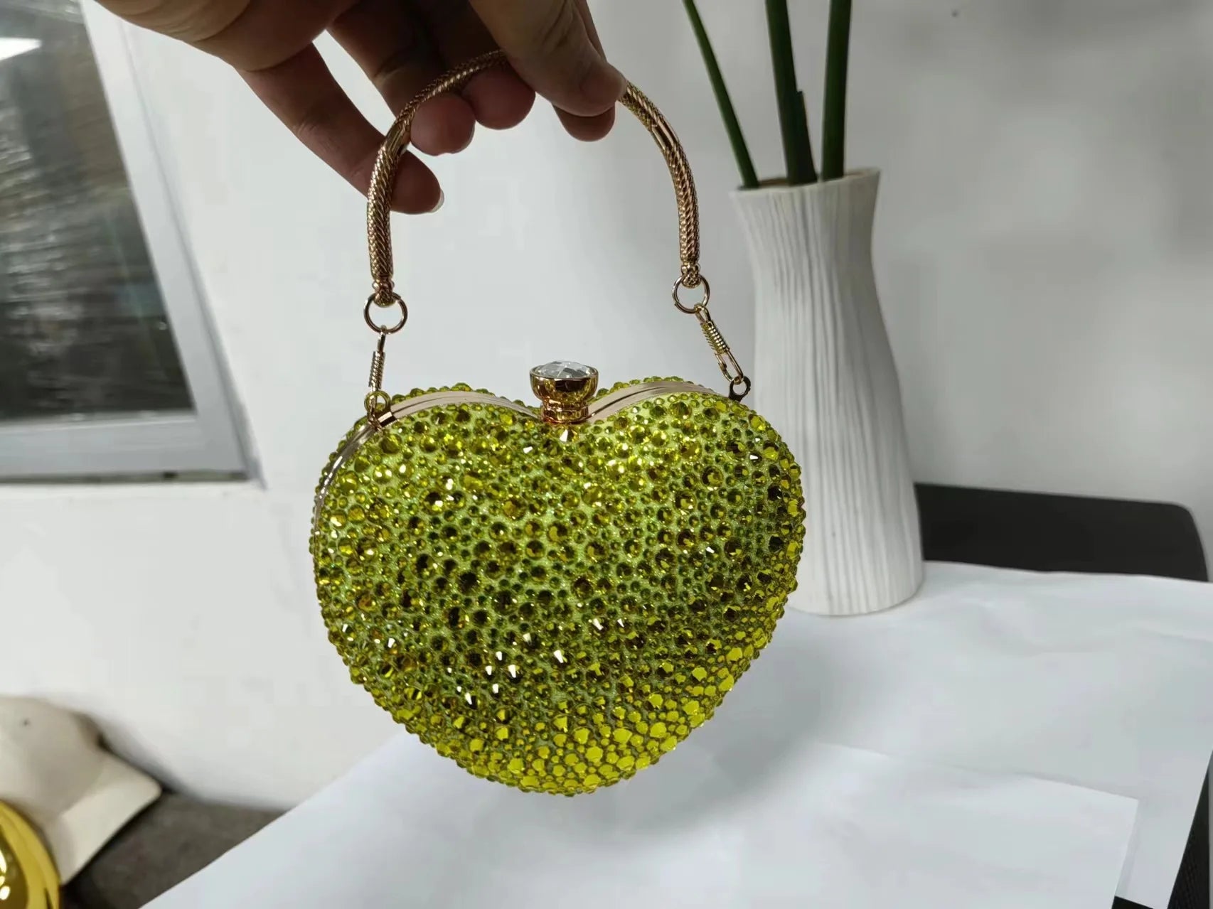 Pochette sac à main de Luxe diamant incrusté coeur forme cristal  pierres soirée de mariage sac à bandoulière poignée strass