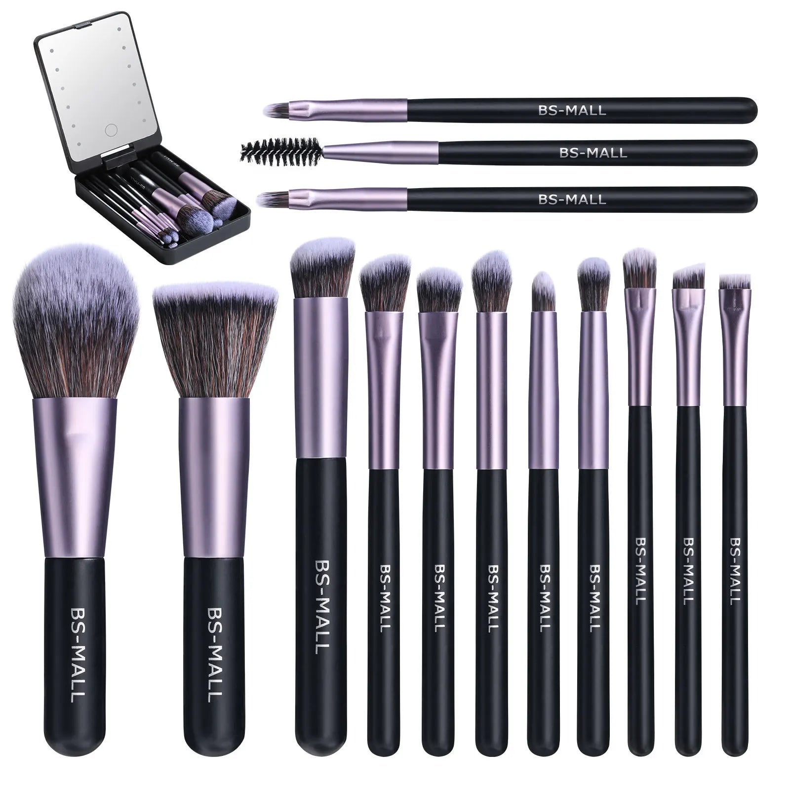 14 pièces ensemble de pinceaux de maquillage avec miroir éclairé Portable poignée courte lumière LED USB Kit de pinceaux de maquillage rechargeables