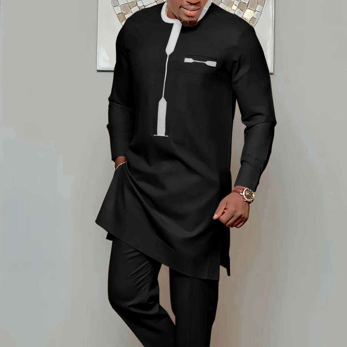Nouveau Dashiki africain ethnique hommes à manches longues T-shirt pantalon costume personnalité haut imprimé taille standard banquet événement robe S-2XL