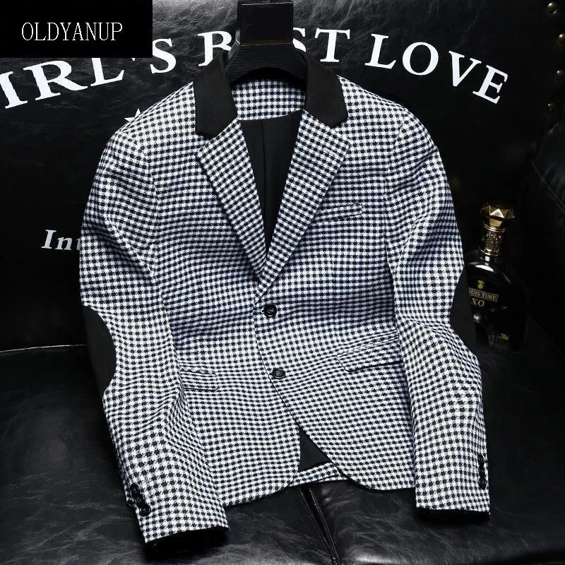 Veste trempée à carreaux avancée pour homme, blazer décontracté, manteau d'affaires, patchwork de luxe, coupe couvertes, haute qualité, printemps, automne