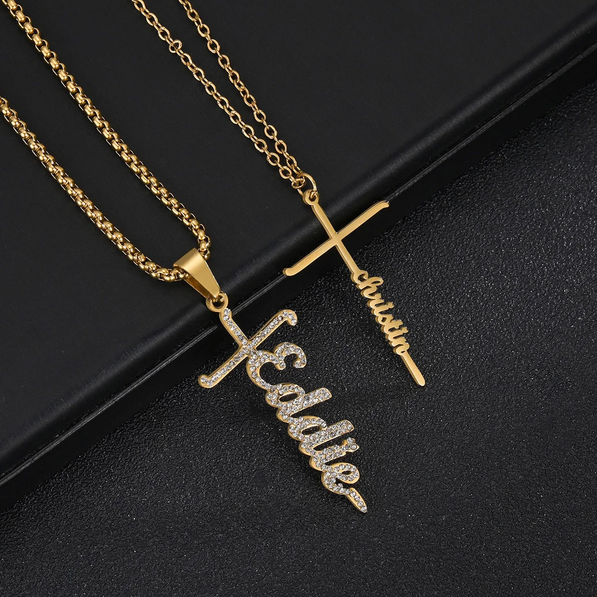 collier personnalisé avec nom et croix en acier inoxydable pour femmes et hommes, pendentif en Zircon, bijoux à la mode, cadeau d'anniversaire