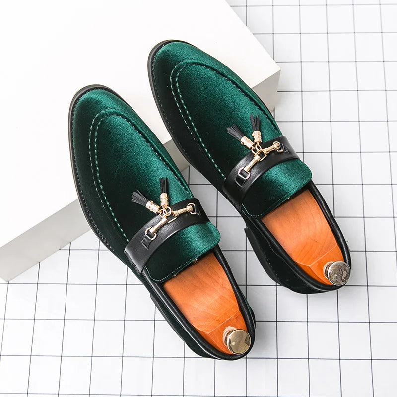 Chaussures en cuir et veloure décontractées pour hommes, mocassins patchwork, à enfiler, plates légères et confortables  de fête ,mariage