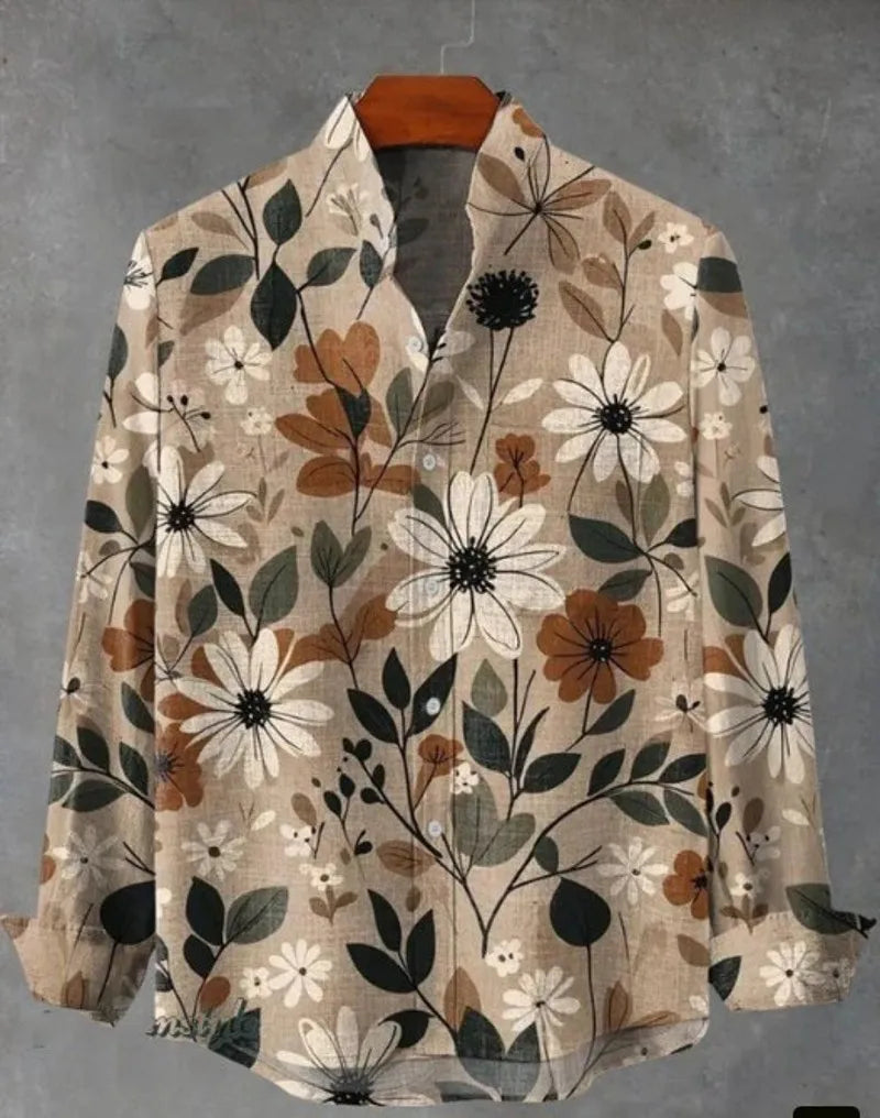 Chemise à manches longues en laine  imprimé  pour hommes, Style Gentleman, à la mode, col montant, motif  haut élégant, printemps et automne