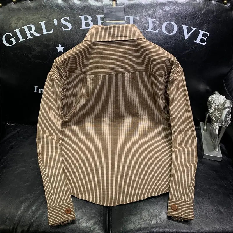 Chemise Simple à manches longues pour hommes, avec blocage de couleur, tendance et beau, vêtements d'extérieur haut de gamme, Patchwork, veste supérieure cintrée