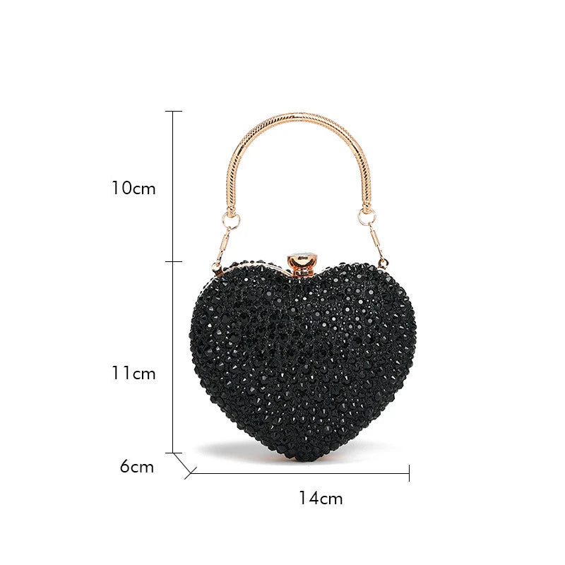 Pochette sac à main de Luxe diamant incrusté coeur forme cristal  pierres soirée de mariage sac à bandoulière poignée strass