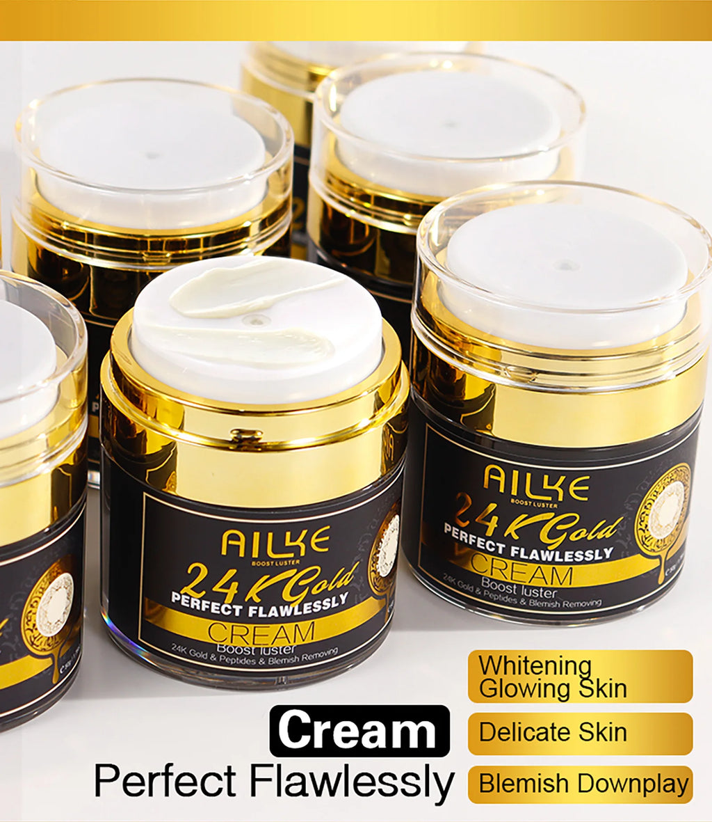 AILKE 24K Glod Gamme de soins pour la peau impeccable, blanchissant la peau, réduit les taches foncées, la mélanine, les rides, hydrate, pour femmes et hommes