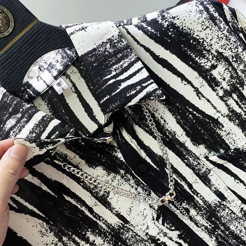 Chemise à rayures rétro à l'encre de style pour hommes , chemise à manches longues,  2026