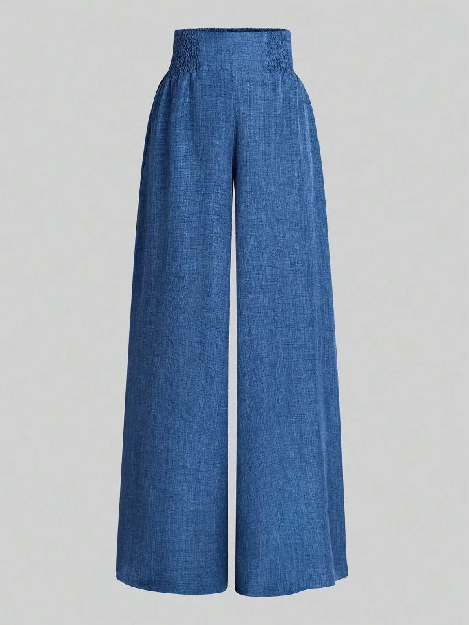 Pantalon taille haute pour femme, taille élastique fine, bleu, Slim, à la mode et polyvalent, jambes larges, 2026