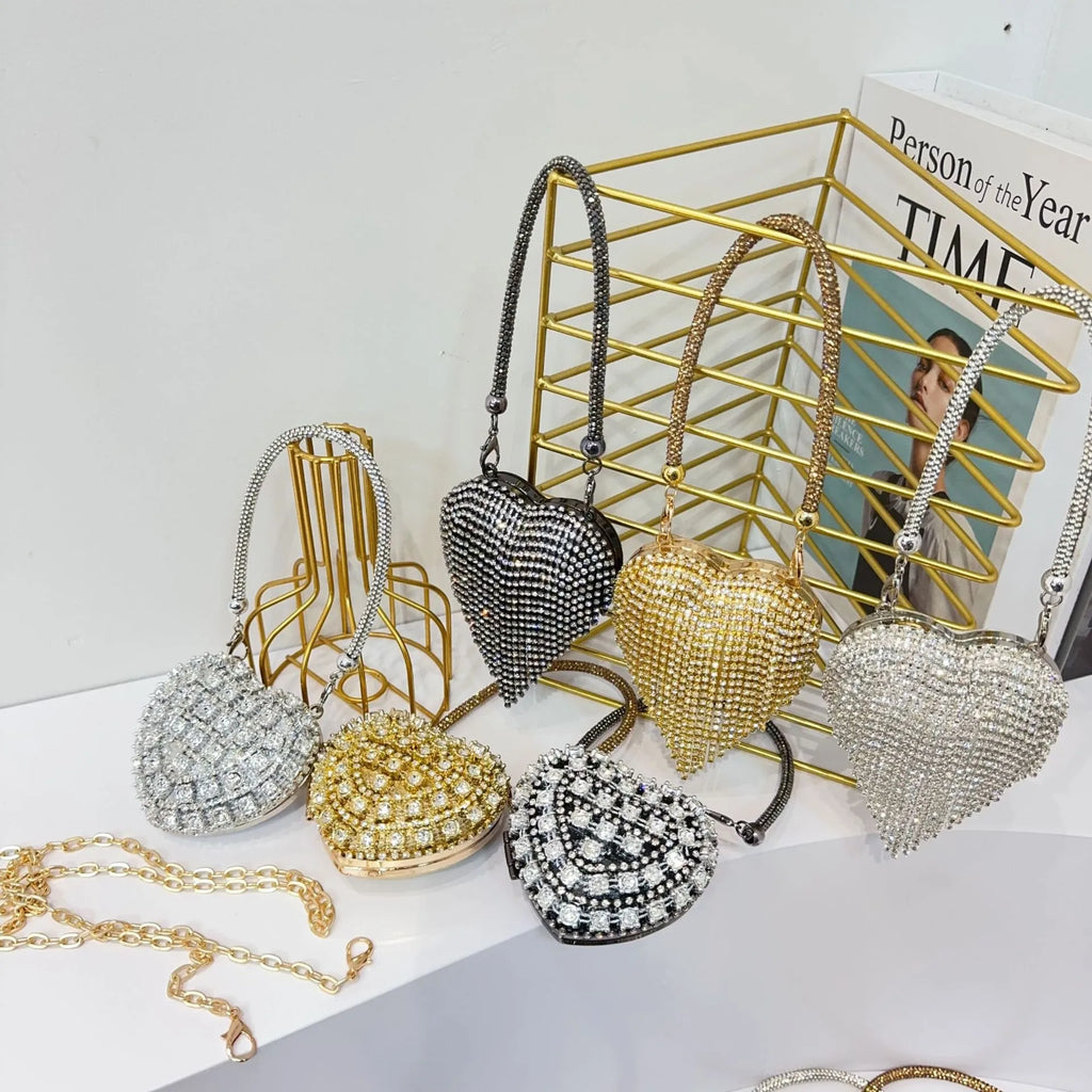 Pochette sac à main  DE Luxe Mini diamant incrustation coeur forme cristal pierres soirée de mariage sacs à bandoulière poignée strass