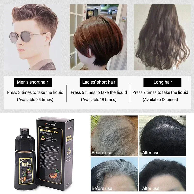 Shampooing à Coloration Instantanée 3 en 1, Teinture pour Cheveux, à Base de Plantes, Brun Violet, Document Noir Naturel, pour Homme et Femme
