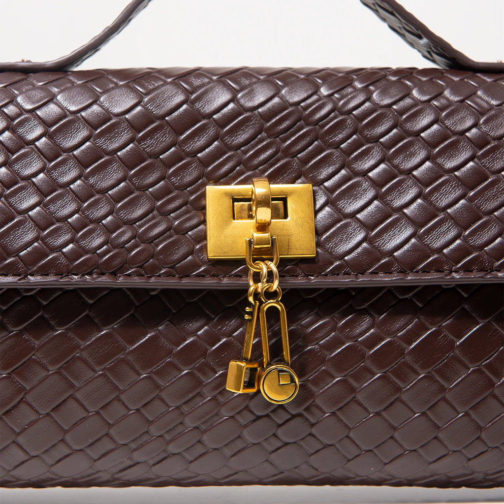 Sac à main rectangulaire tissé en simili cuir rétro, pochette pour femme, avec fermeture éclair, sac de dîner élégant, portefeuille rouge vin