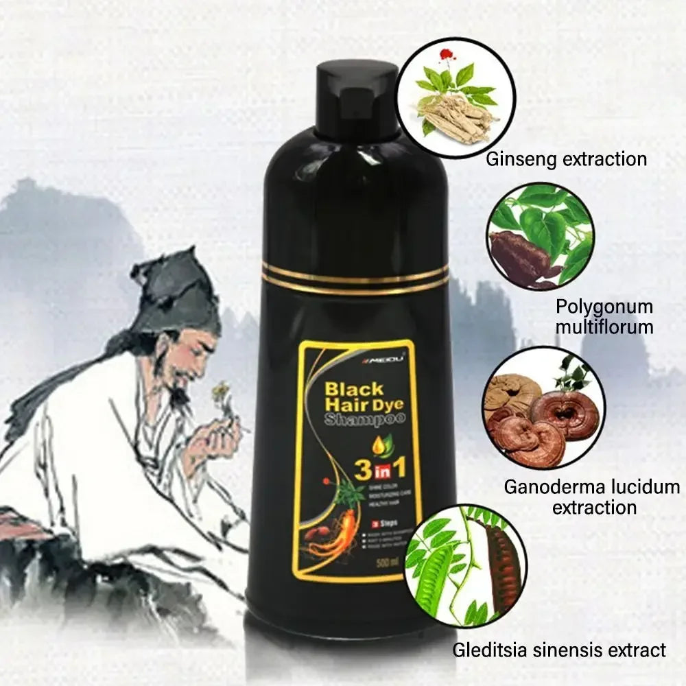 Shampooing à Coloration Instantanée 3 en 1, Teinture pour Cheveux, à Base de Plantes, Brun Violet, Document Noir Naturel, pour Homme et Femme