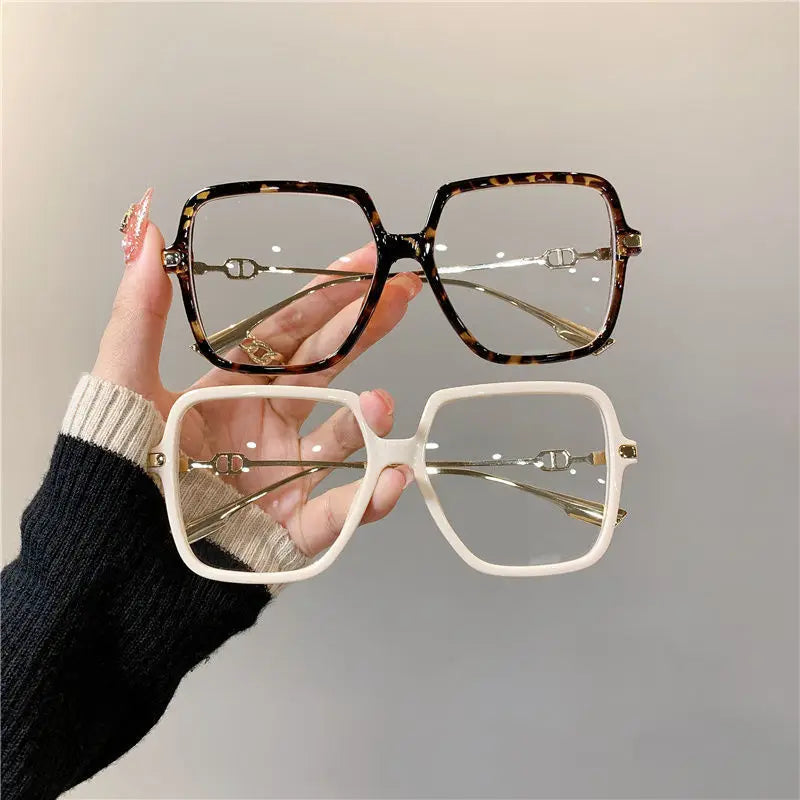 Lunettes plates Anti-lumière bleue pour femmes, lentille HD, mode luxe, monture rectangulaire en métal, monture de lunettes