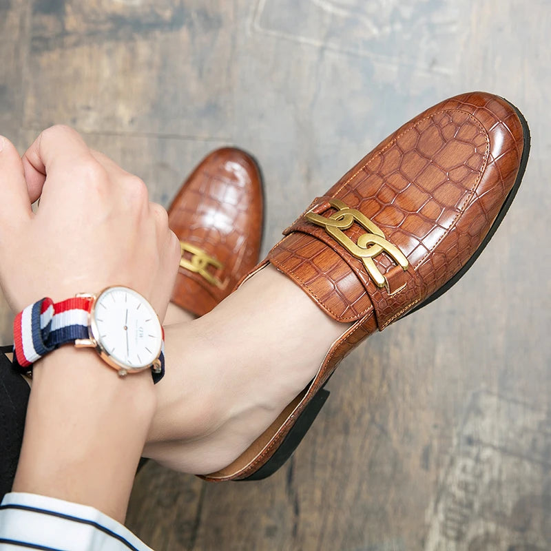 Demi-chaussures en cuir véritable pour hommes, 100%, Mules décontractées de styliste, mocassins à la mode, pantoufles de luxe 2026