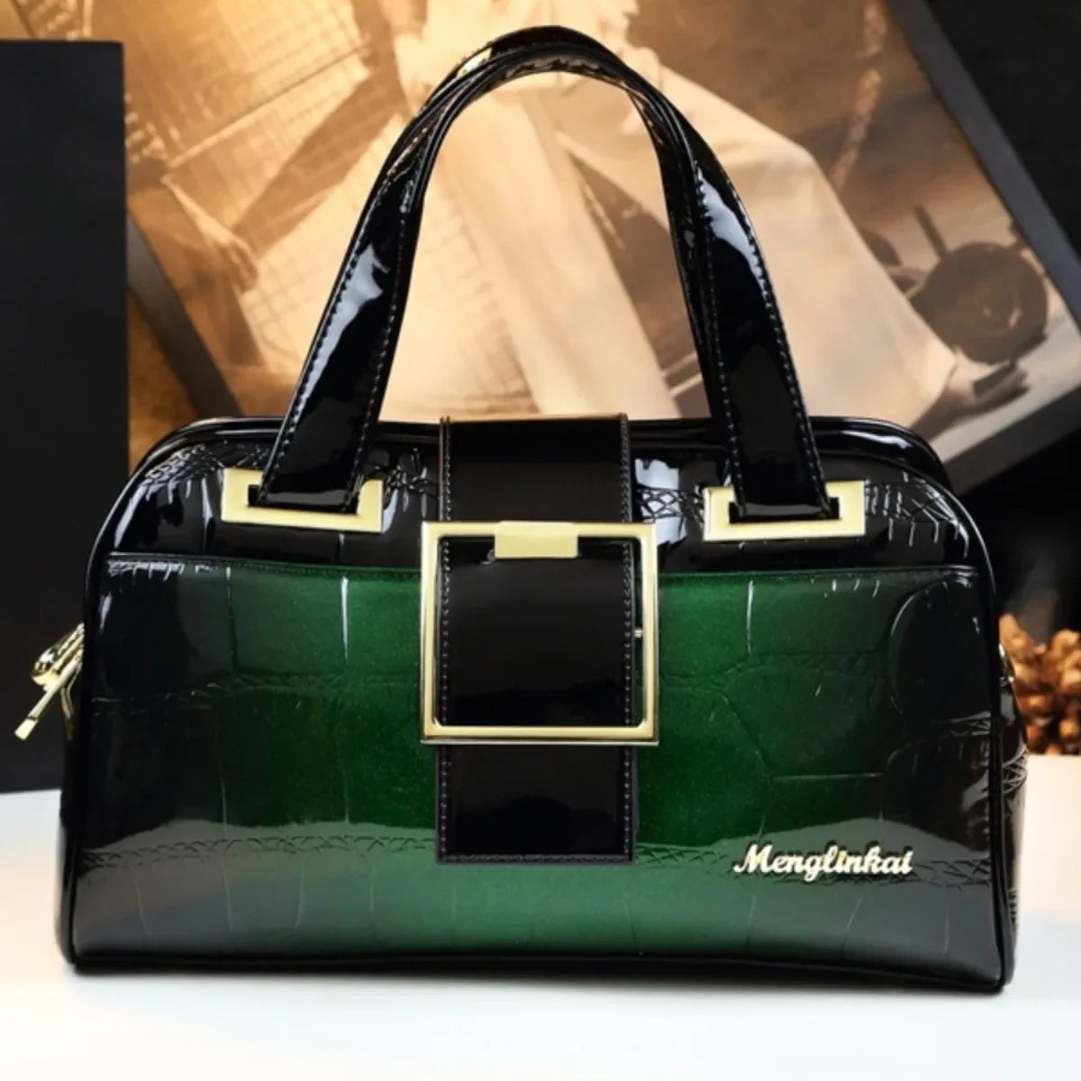 Sac à main multicouche en cuir souple pour femme, luxe motif crocodile, coussin Boston, , initié unique,