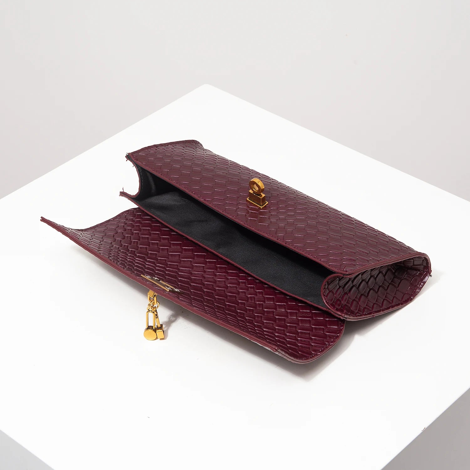 Sac à main rectangulaire tissé en simili cuir rétro, pochette pour femme, avec fermeture éclair, sac de dîner élégant, portefeuille rouge vin
