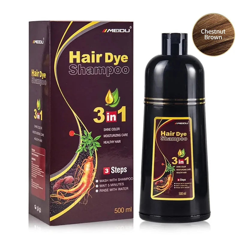 Shampooing à Coloration Instantanée 3 en 1, Teinture pour Cheveux, à Base de Plantes, Brun Violet, Document Noir Naturel, pour Homme et Femme