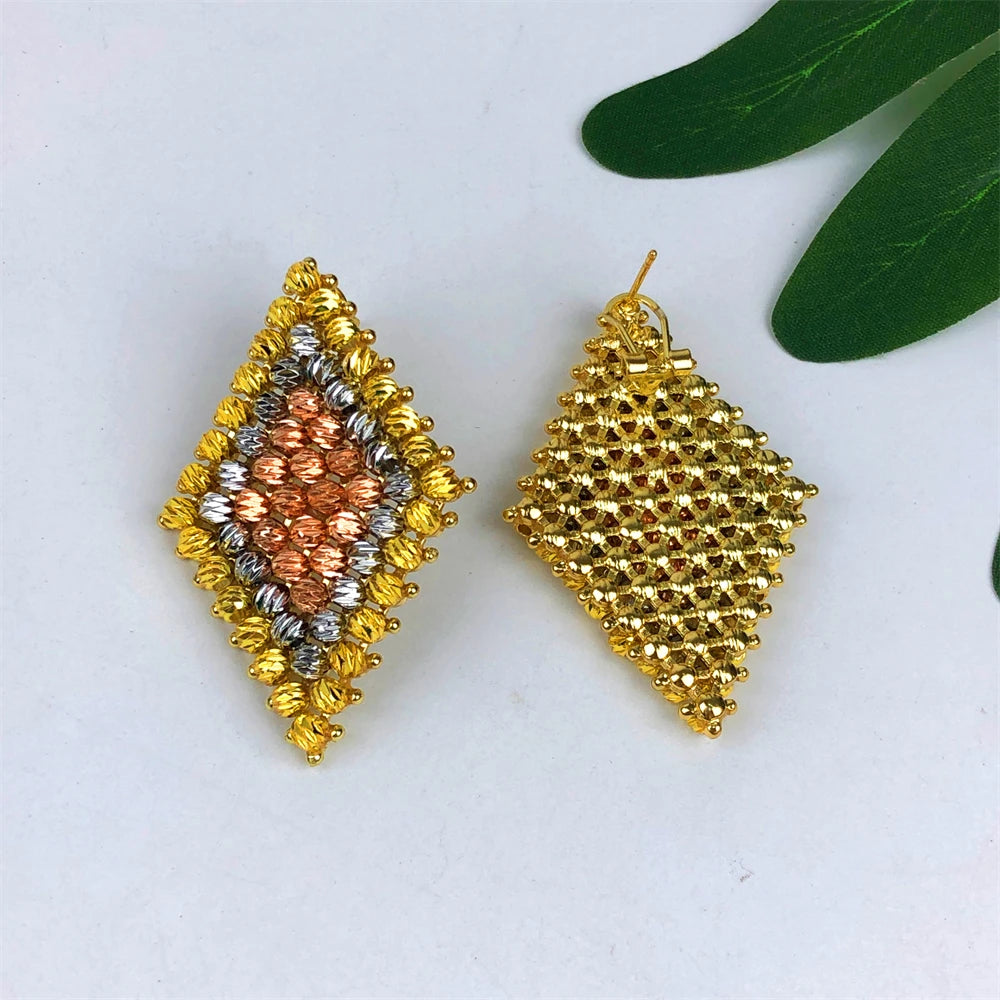 ESALE Nigeria Original 18K plaqué or ensemble de bijoux femmes grand collier audacieux boucles d'oreilles Bracelet bague accessoire de fête de mariage