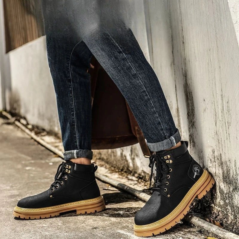 Bottes homme printemps confortable plate-forme en cuir chaussures tendance antidérapant bottes décontractées