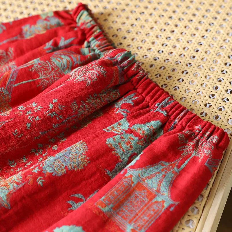 Ensemble pyjama en coton Jacquard pour femmes, couleur rétro, vêtements de maison tissés, manches longues, printemps et automne
