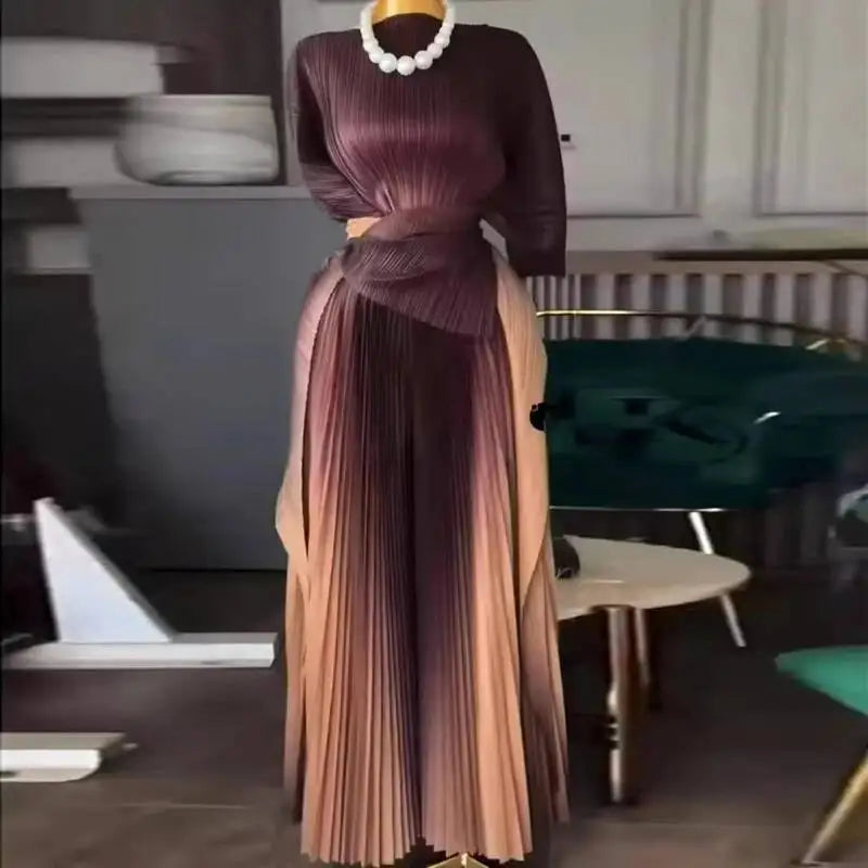 Ensemble femme Chic impression plissée  deux pièces pull irrégulier haut et taille élastique pantalon à jambes larges collection 2026